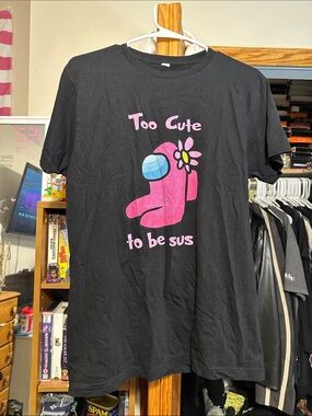 Too Cute To Be Sus Pink Among Us Graphic Tee - Black